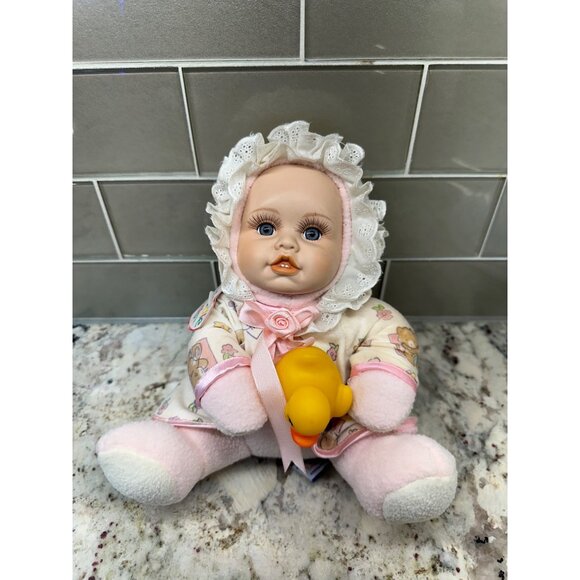 Lot of 2 VTG  Cuddle Kids Porcelain Girl Baby Dolls Duck & Sophie Sunflower tag - Picture 3 of 13